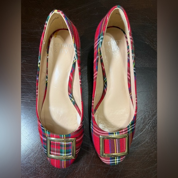Crown & Ivy Beckie Plaid and Gold Pumps Preppy Academia sz:6.5 - Picture 2 of 8